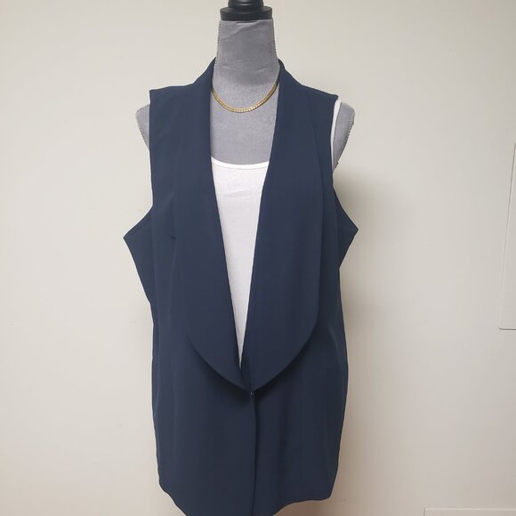 Long Navy Vest with Shawl Collar - Picture 1 of 11
